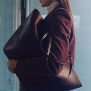 Mango Brown Faux Leather Tote Bag